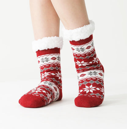 Fluffy Thermal Sherpa Socks, 3 Pairs for Women, Ultra Soft Slipper Christmas Winter Non Skid (Fair Isle D)