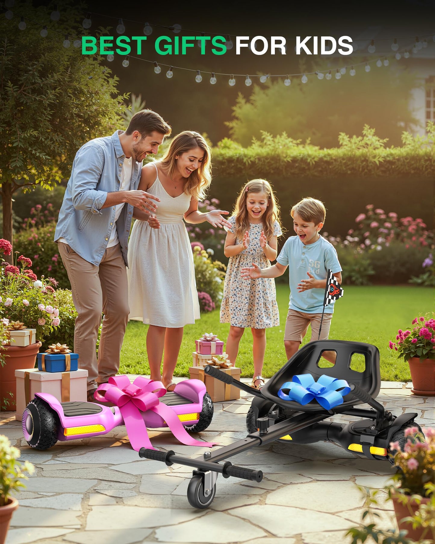 Gyroor Scooter with Adjustable Seat Attachment, 6.5" All-Terrain Self Balancing Scooter, 500W Motor, LED Lights & Bluetooth for Kids and Adults, Black