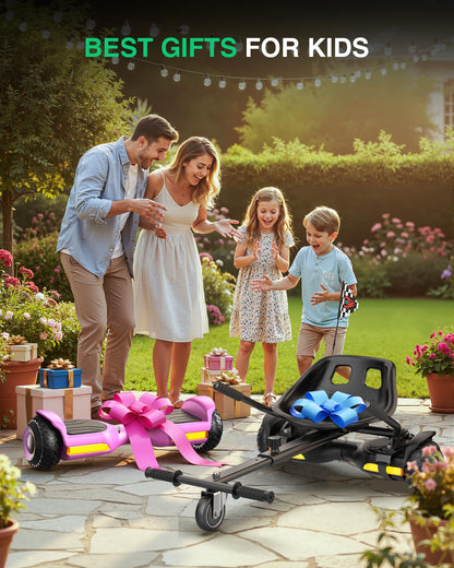 Gyroor Scooter with Adjustable Seat Attachment, 6.5" All-Terrain Self Balancing Scooter, 500W Motor, LED Lights & Bluetooth for Kids and Adults, Black