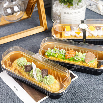 LOKQING Mini Loaf Pans with Lids Rectangle Aluminum Foil Baking Pans Tins Containers for Wedding Birthday Party 6.8oz(Black Gold, 120 Pack)
