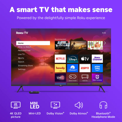 Roku Smart TV 2025 – 65-Inch Plus Series, Mini-LED TV – RokuTV with Enhanced Voice Remote – Flat Screen 4K QLED Television with Dolby Vision & Wi-Fi for Streaming Live Local News, Sports