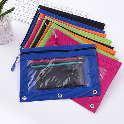 DoDoMagxanadu Binder Pencil Pouches, Pencil Pouch for 3 Ring Binder, Clear Window Zipper Pencil Case Bluk 10 Pack 5 Colors for Office School College Supplies