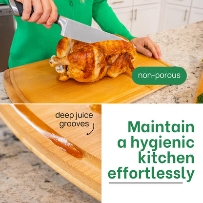 Organic Bamboo Cutting Board Set of 3 with Glue-Free Surface and Lifetime Replacements – Wooden Chopping Board for Kitchen with Juice Grooves for Carving & Serving, Non Toxic & Durable by Greener Chef