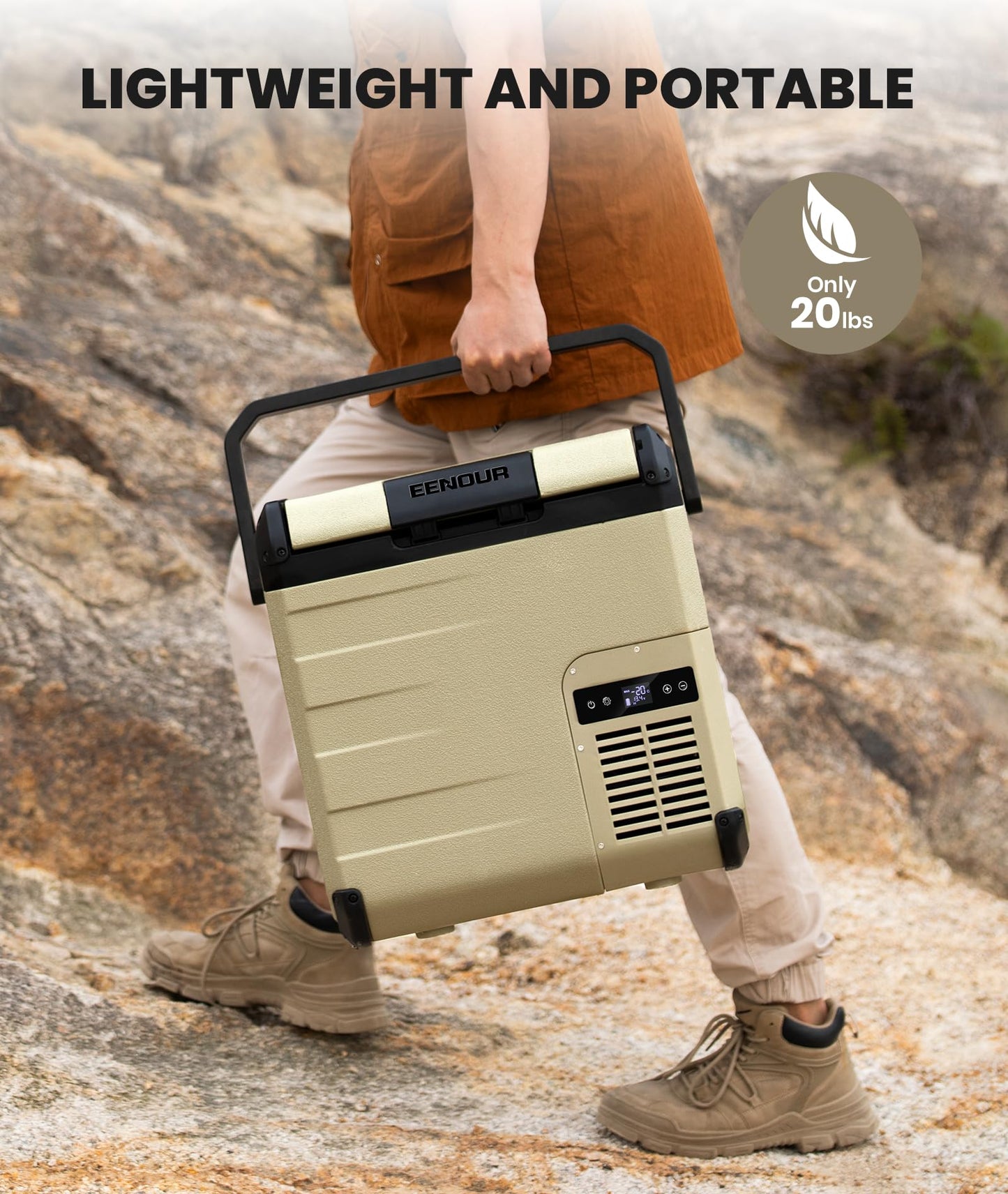 EENOUR D18 12 Volt Car Refrigerator, Portable Freezer with Detachable Battery 19Qt/18L, Battery & Solar Powered Cooler, -4~50℉, 12/24V DC, 110~240V AC, 12V Fridge for Camping, Road Trips, RV, Truck