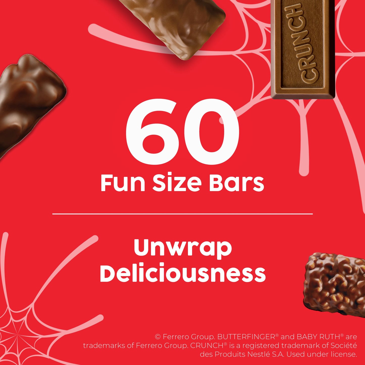 Butterfinger, CRUNCH, Baby Ruth, 100 Grand Fun Size Assorted Candy Bars, Great for Sharing, Bulk 60 Count Pack, 37.2 oz