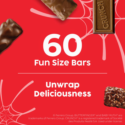 Butterfinger, CRUNCH, Baby Ruth, 100 Grand Fun Size Assorted Candy Bars, Great for Sharing, Bulk 60 Count Pack, 37.2 oz