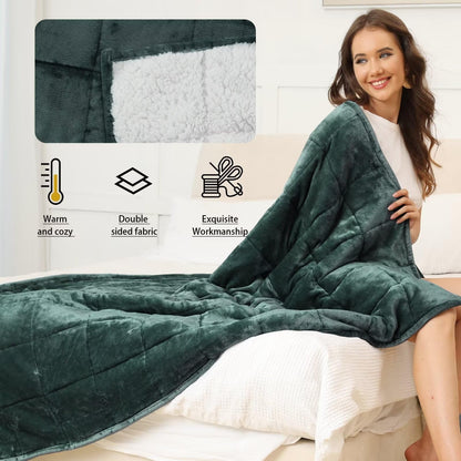 Alomidds Sherpa Fleece Weighted Blanket for Adults(20lbs Twin Size) Heavy Blanket with Fluffy Warm Thick Sherpa & Cozy Soft Flannel Snuggle Great for Sofa Bed Calming, 48x72 inches, Forest Green