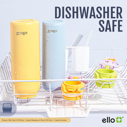 Ello Pop & Fill 22oz Stainless Steel Water Bottle with Quick Fill Technology, Double Walled and Vacuum Insulated Metal, Leak Proof Locking Lid, Sip and Chug, Reusable, BPA Free, Raincloud