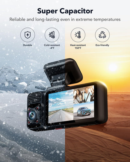 REDTIGER 4K 3 Channel Dash Cam, 5GHz WiFi Built-in GPS with 64GB Card, 2160P+1080P+1080P Front and Rear Inside, Triple Car Camera with 3 Inch Screen, IR Night Vision, G Sensor, WDR, Parking Mode(F17)