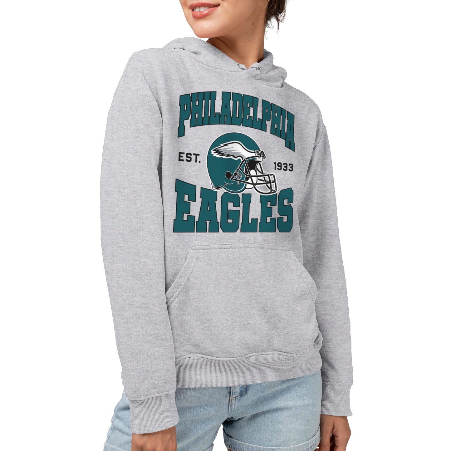 Junk Food Clothing x NFL - Philadelphia Eagles - Team Helmet - Unisex Adult Pullover Fleece Hoodie for Men and Women - Size X-Large