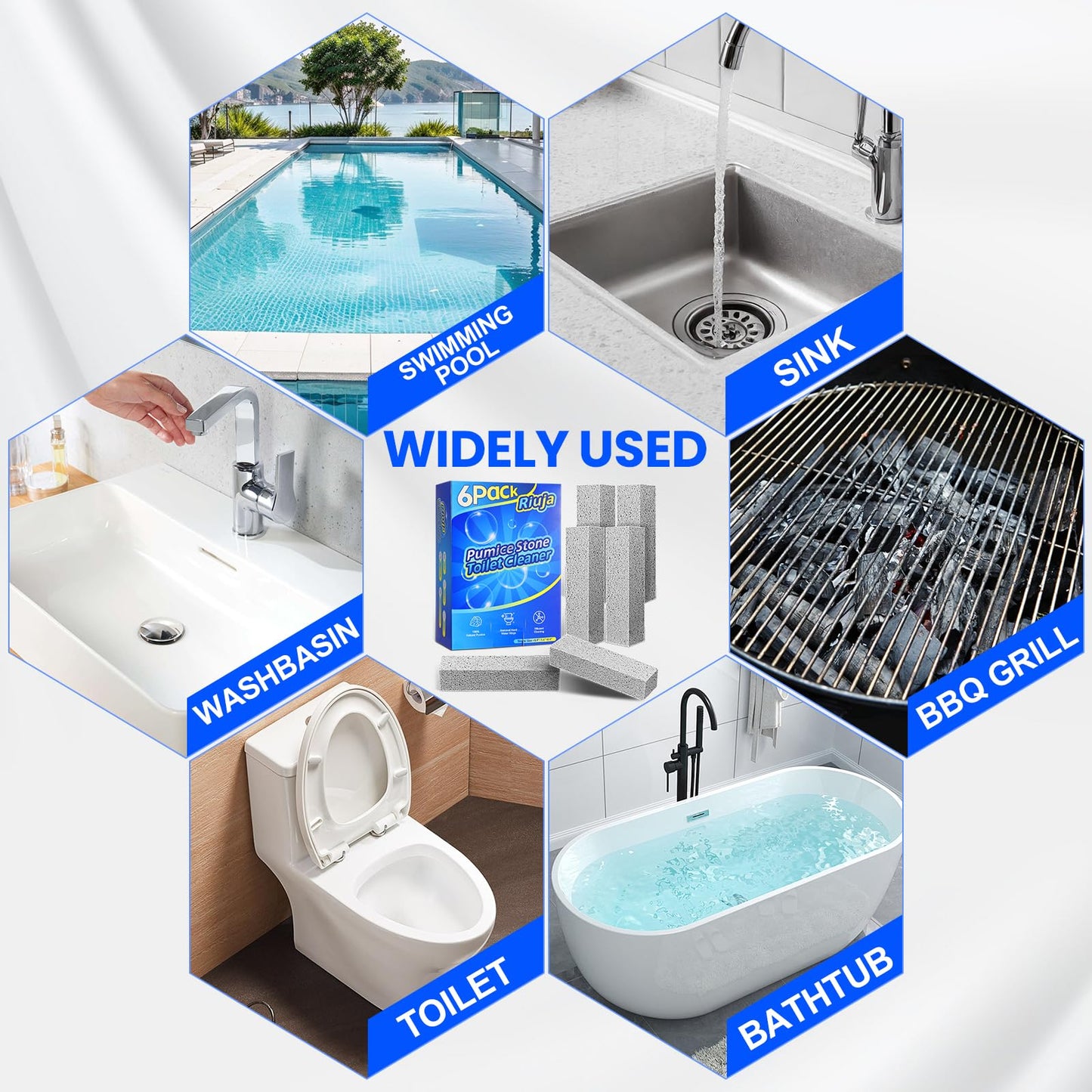 6 Pack Pumice Stone Toilet Bowl Cleaner, Pumice Stone for Cleaning, Powerfully Cleans Toilets, Bathtubs, Grills, Swimming Pools, Sinks