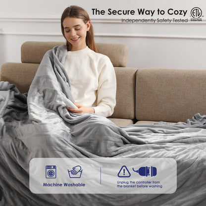 Heated Blanket Queen Size Electric Blanket 84''X90'' - Soft Plush Premium Flannel with Dual Controllers, 5 Heating Level & 10 Hour Auto Off, ETL & FCC Certified, Warm Gifts for Grandma, Grey