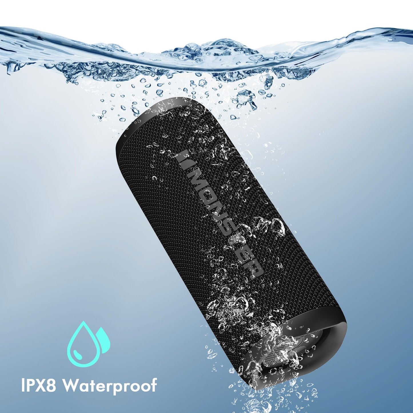 Monster Bluetooth Speaker, Wireless Portable Outdoor Bluetooth Speakers, 60W True Wireless Stereo IPX8 Waterproof, Dual PairingBluetooth 5.4 Built-in Mic, Black