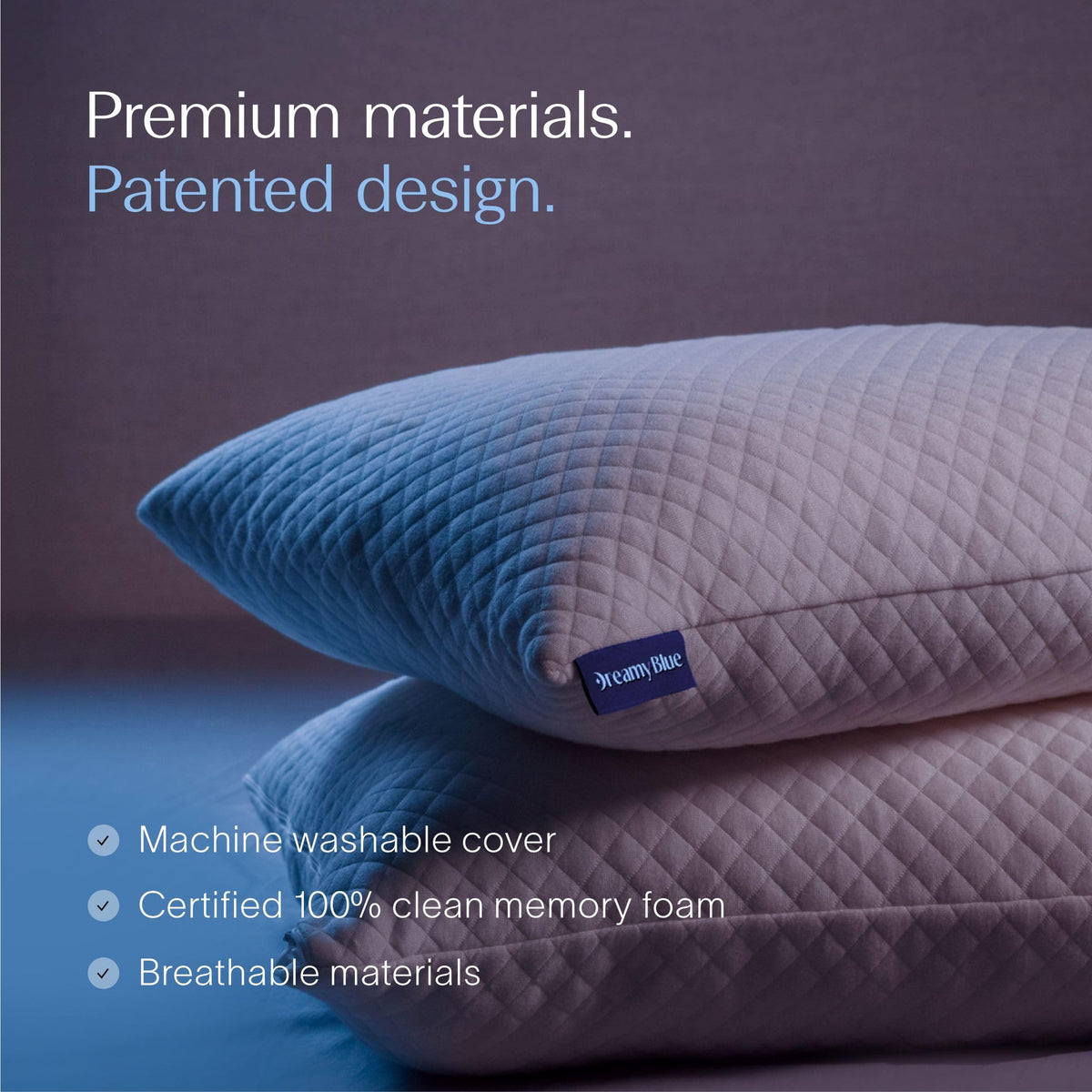 DreamyBlue Signature Pillow w/Adjustable Loft • Shredded Memory Foam Fill • Neutral Alignment for Side, Back, and Stomach Sleepers • Washable Bamboo Rayon Cover • CertiPUR-US Certified Foam (Queen)
