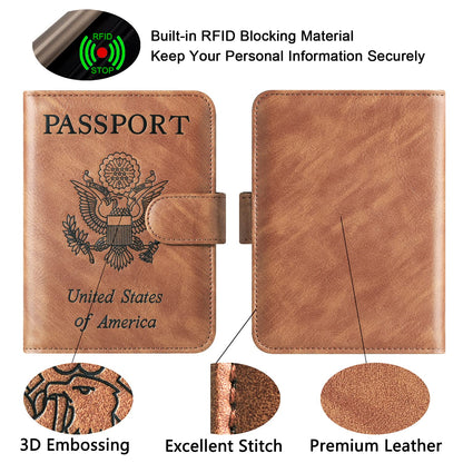 Passport Holder Cover Wallet Travel Essentials Leather Travel Wallet Rfid Blocking Case Vacation Travel Must Haves Travel Accessories for Men Women (2#Brown)