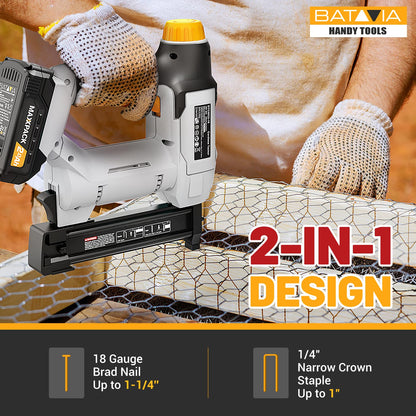20V Nail Gun Battery Powered, 18 Gauge 2 in 1 Cordless Brad Nailer Stapler for Home Improvement and Woodworking, Electric Staple Gun with 2.0Ah Battery, 800 Nails and 200 Staples Included