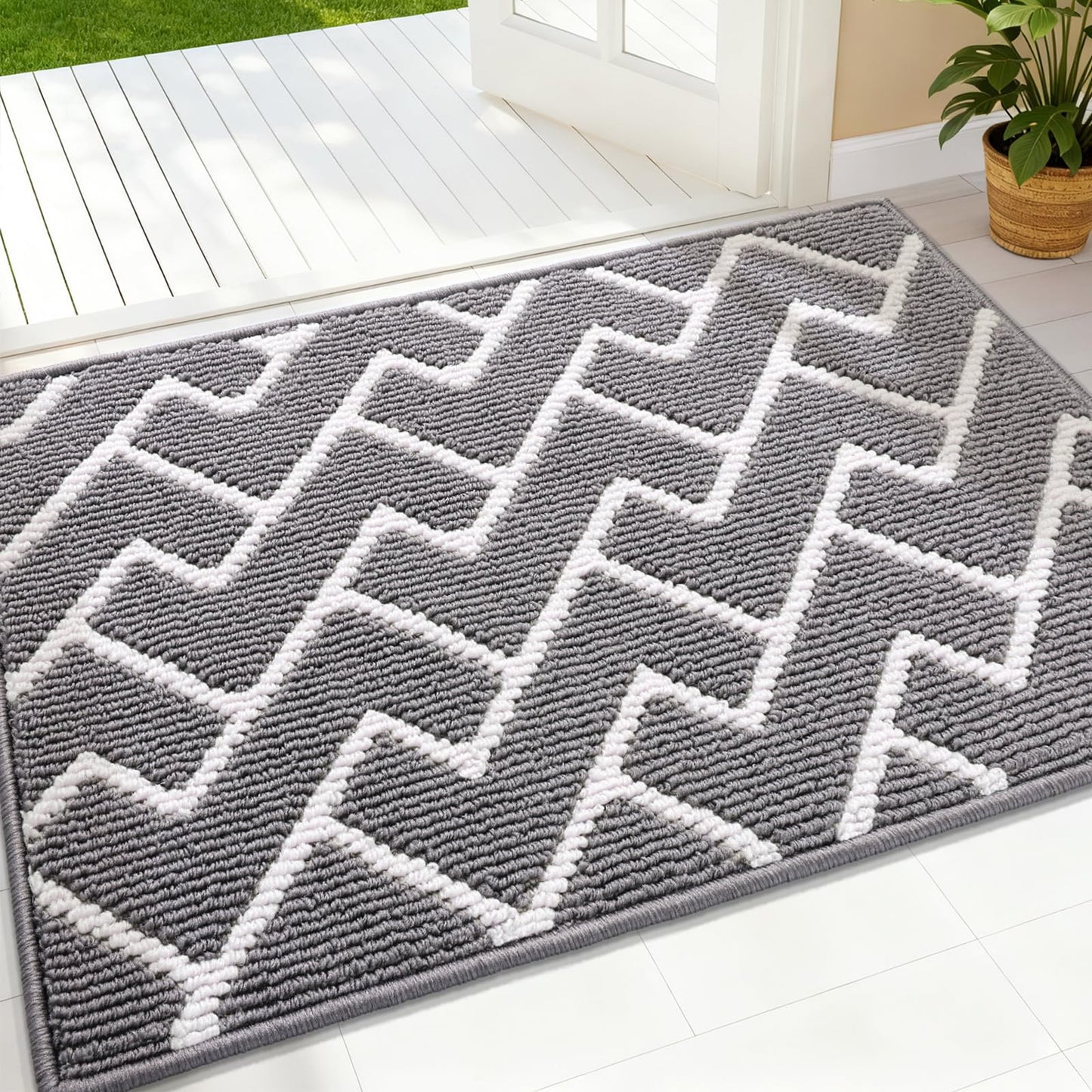 OLANLY Front Door Mat, Non-Slip Rubber Backing, Dirt Resistant and Absorbent, Washable, Easy to Clean Low-Profile Indoor Doormat for Back Door, Entryway, Inside Entrance, 32x20, Grey