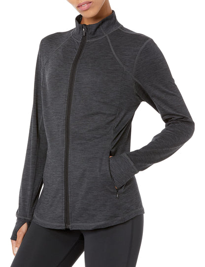 Amazon Essentials Women's Brushed Tech Stretch Full-Zip Jacket-Discontinued Colors, Black Space Dye, Medium