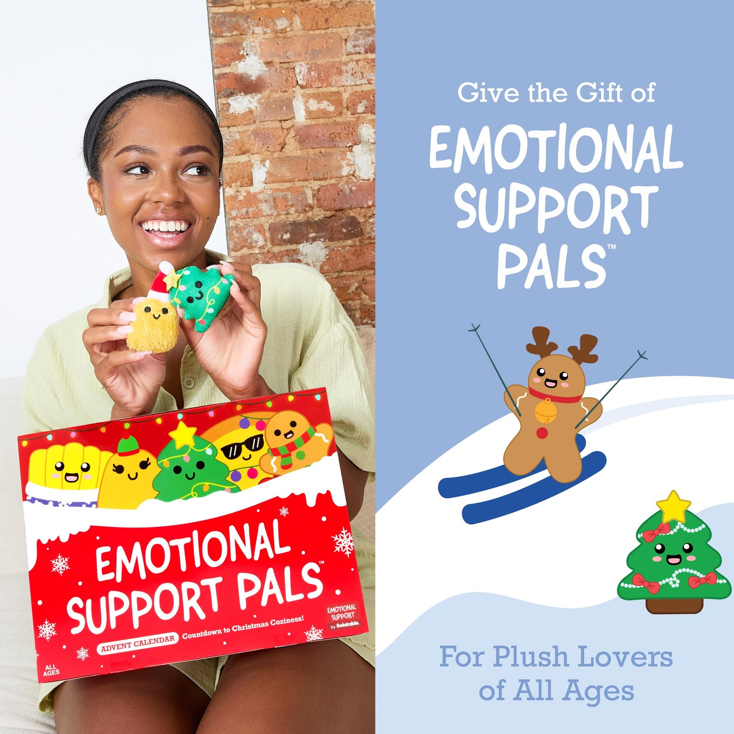 Emotional Support Plush Advent Calendar by Relatable, Perfect Plush Advent Calendar for Kids or Teens, Contains 25 Mini Collectible Plushies Including Fries, Gingerbread, and Nugget Plush Toys, Stocking Stuffers for Kids