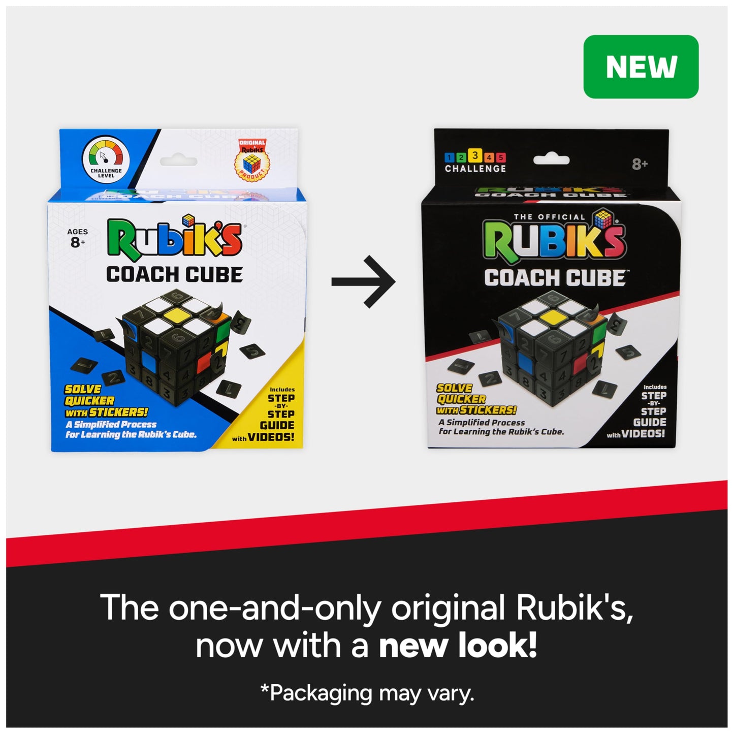 Rubik’s Cube Coach Cube, Learn to Solve 3x3 Cube with Stickers, Guide, & Videos, Stress Relief Fidget Toy, Adult Toy Fidget Cube for Ages 8+