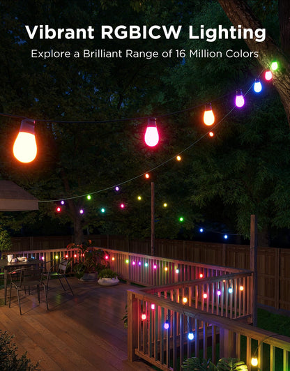 Govee S14 Bulb Outdoor String Lights 2, 96ft Smart RGBIC Warm White Patio Lights with 30 LED Bulbs, 111 Scene Modes for Outdoor Decor, Works with Alexa, Google, Matter, APP Control, IP66 Waterproof