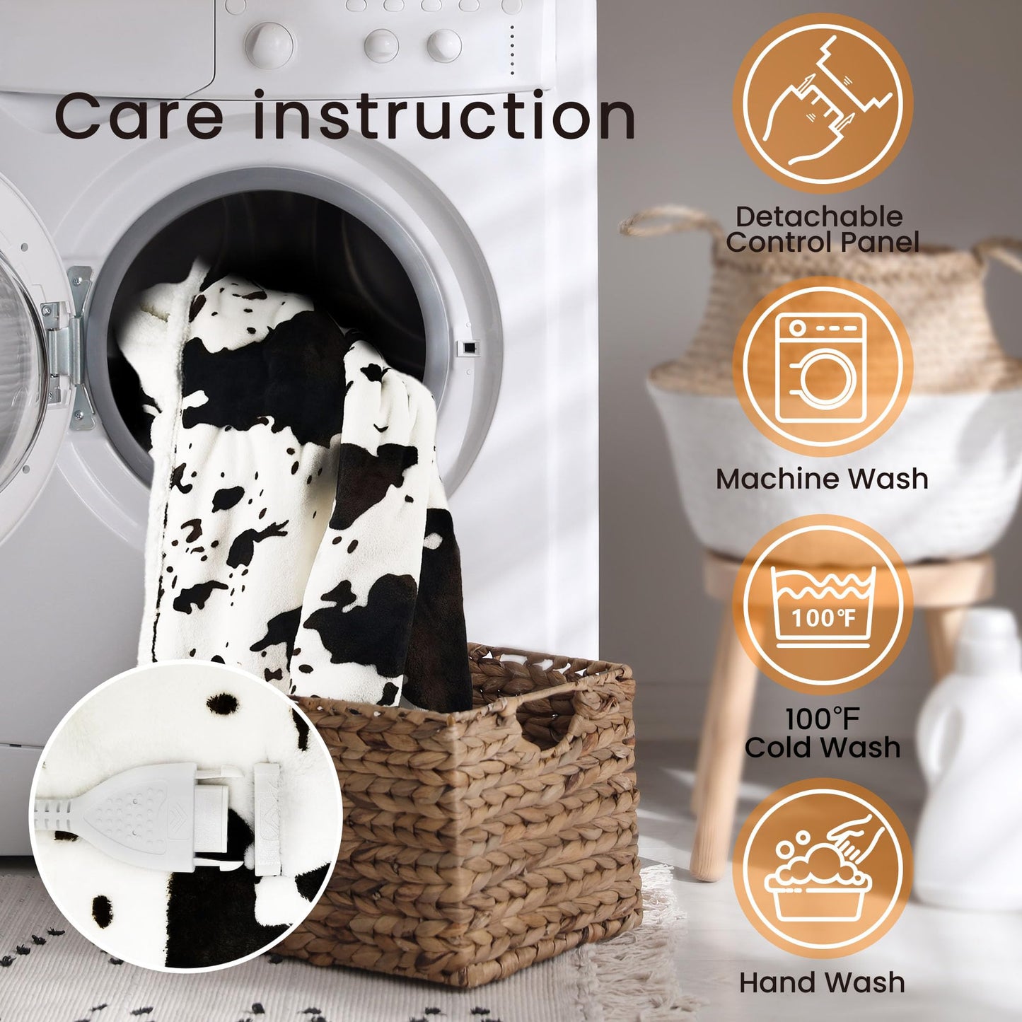 blunique Cow Print Heated Blanket Twin-Heating Electric Blanket Twin with 10 Heat Levels & 10 Hours Auto-Off, Cozy Soft Fleece Sherpa, Washable, 62 x 84 Inches Cow Print White