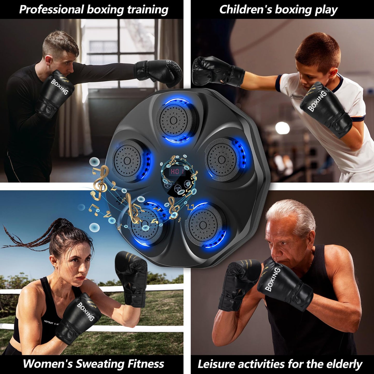 TGLLM Music Boxing Machine, Interactive Punching Trainer with Boxing Gloves, Large Size Wall Mounted Electronic Boxing Target for Adults Kids, 9 Modes & 9 Speeds
