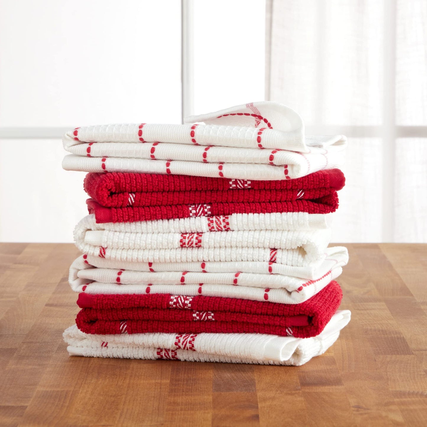 Martha Stewart Modern Waffle Kitchen Towel Set 6-Pack, Red, 16"x28"