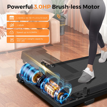 ApexNexus Walking Pad Treadmill Under Desk Treadmill for Office Home, 3.0HP Quiet Folding Treadmill with 300 LBS Weight Capacity, Walking Pad with Handle Bar, Portable Treadmill with Remote Control