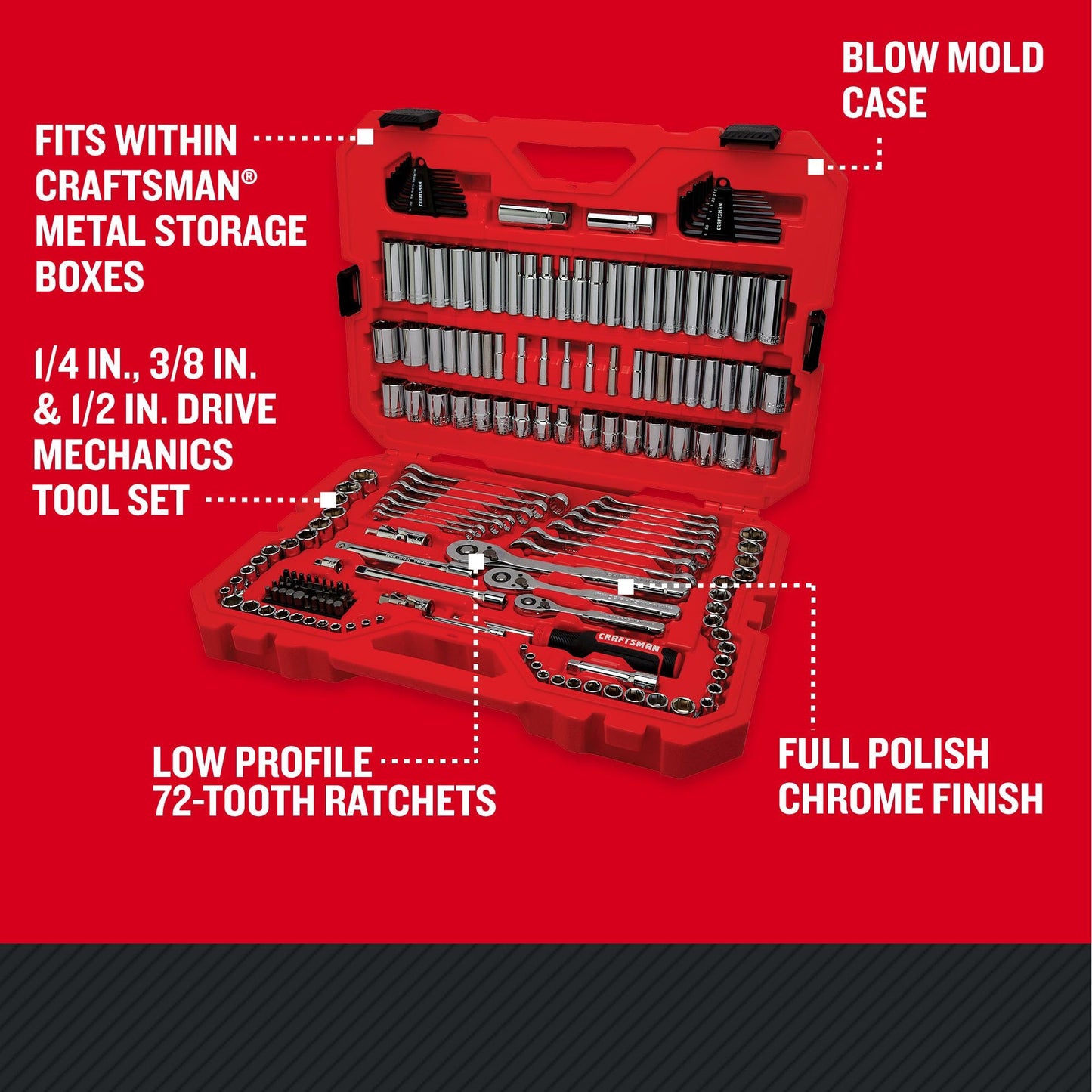 CRAFTSMAN Mechanics Tool Set, 1/4 and 3/8 Inch Drive, 189 Piece (CMMT12134)