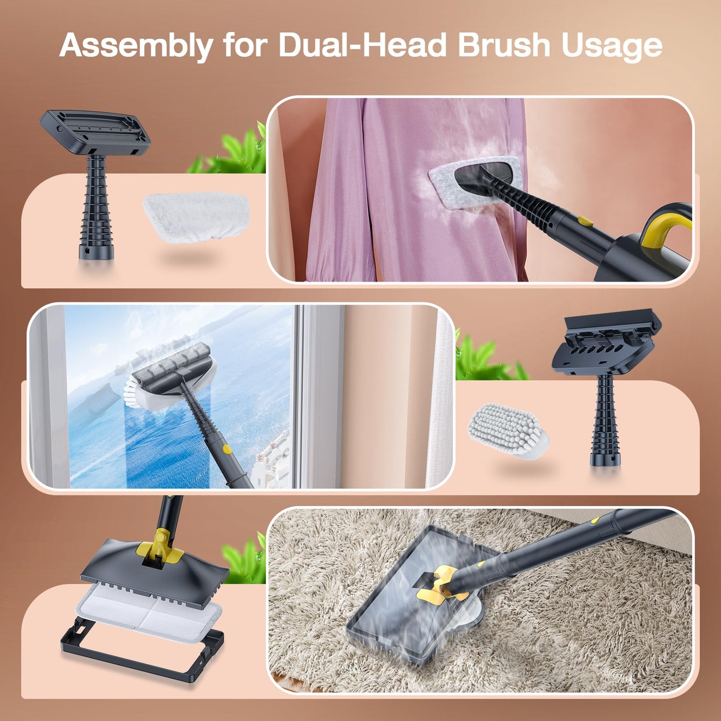 ScrubWiz Steam Mop Cleaner with Detachable Handheld Steamer, 10-in-1 Multi Accessories, Washable Microfiber Pads, 350ml and 2 Adjustable Levels for Cleaning Floor, Carpet, Grill, Tile, and Grout, Gray