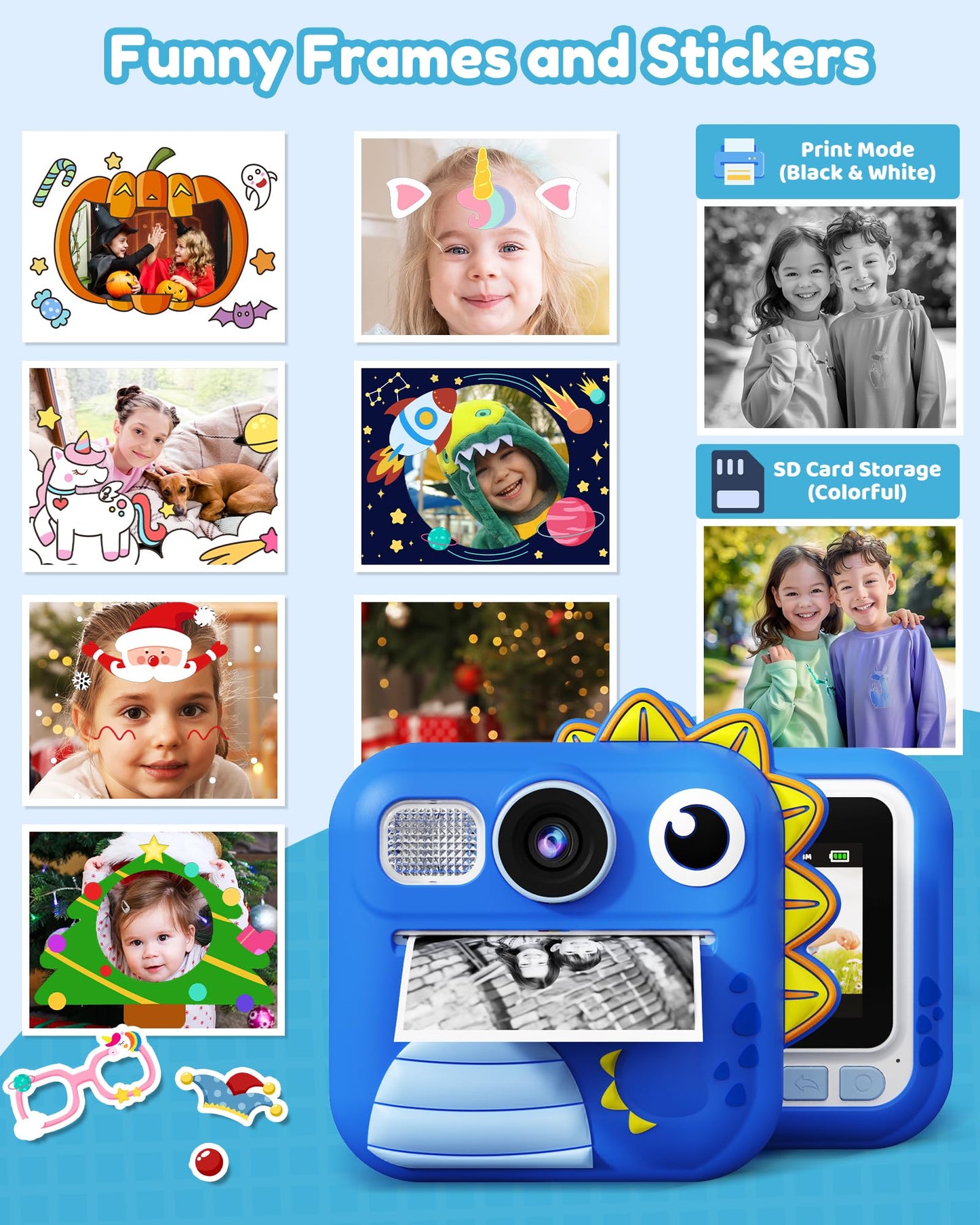 KOKODI Kids Camera Instant Print, Toddler Cameras Christmas Birthday Gifts for Boys Age 3-12, Digital Video Instant Print Camera for Kids, Toys for Ages 5-7 (Blue)