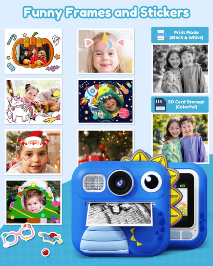 KOKODI Kids Camera Instant Print, Toddler Cameras Christmas Birthday Gifts for Boys Age 3-12, Digital Video Instant Print Camera for Kids, Toys for Ages 5-7 (Blue)