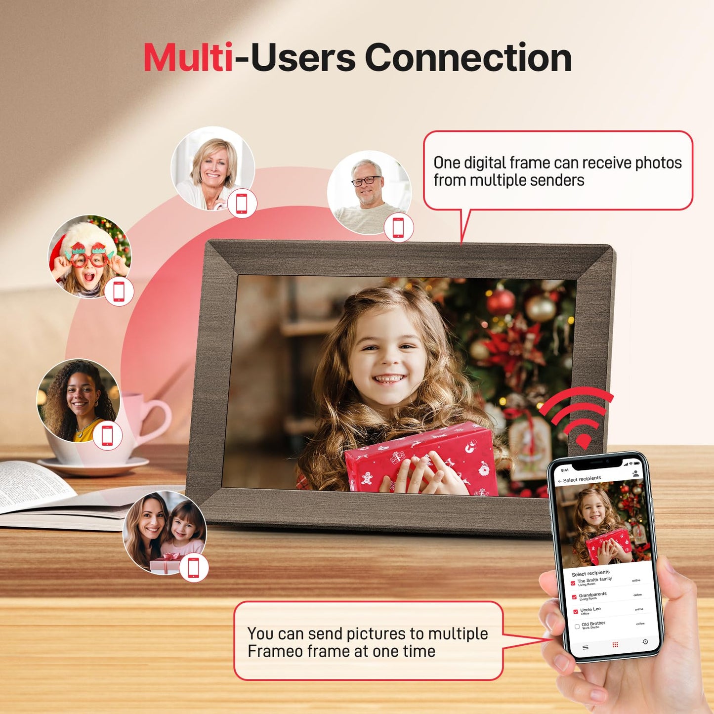 Frameo 10.1" Digital Picture Frame, Smart WiFi Digital Photo Frame with 1280x800 HD IPS Touch Screen 32GB Memory Auto-Rotate Wall Mounted, Share Photos/Videos from Phone Anywhere(Gray Wood)