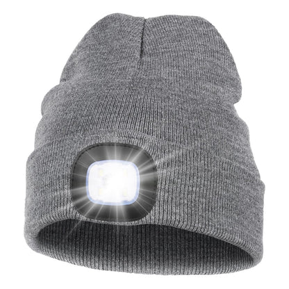 MELASA Unisex LED Beanie with The Light, USB Rechargeable Hands Free Headlamp Hat, Knitted Night Light Beanie Cap Flashlight Hat, Men Gifts for Dad Father Husband (Grey)