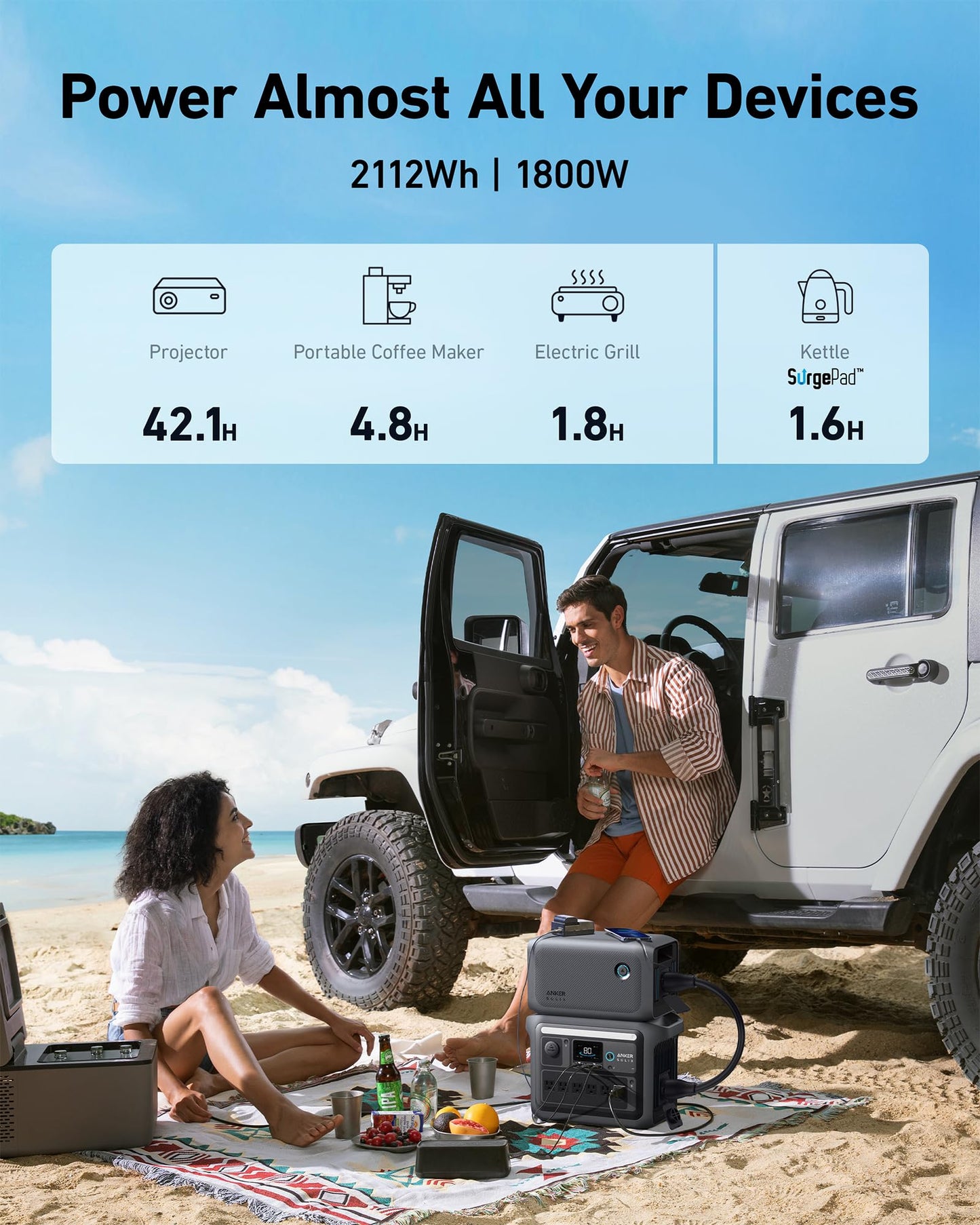 Anker SOLIX C1000 Portable Power Station and BP1000 Expansion Battery, 1800W Solar Generator, Full Charge in 58 Min, 2112Wh LiFePO4 Battery for Outdoor Camping and Home Backup (Optional Solar Panel)