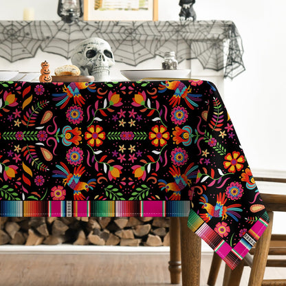 Horaldaily Mexico Tablecloth 60x120 Inch Rectangular, Halloween Cinco De Mayo Fiesta Design Black Stripes Washable Seasonal Table Cover for Party Picnic Dinner Decor