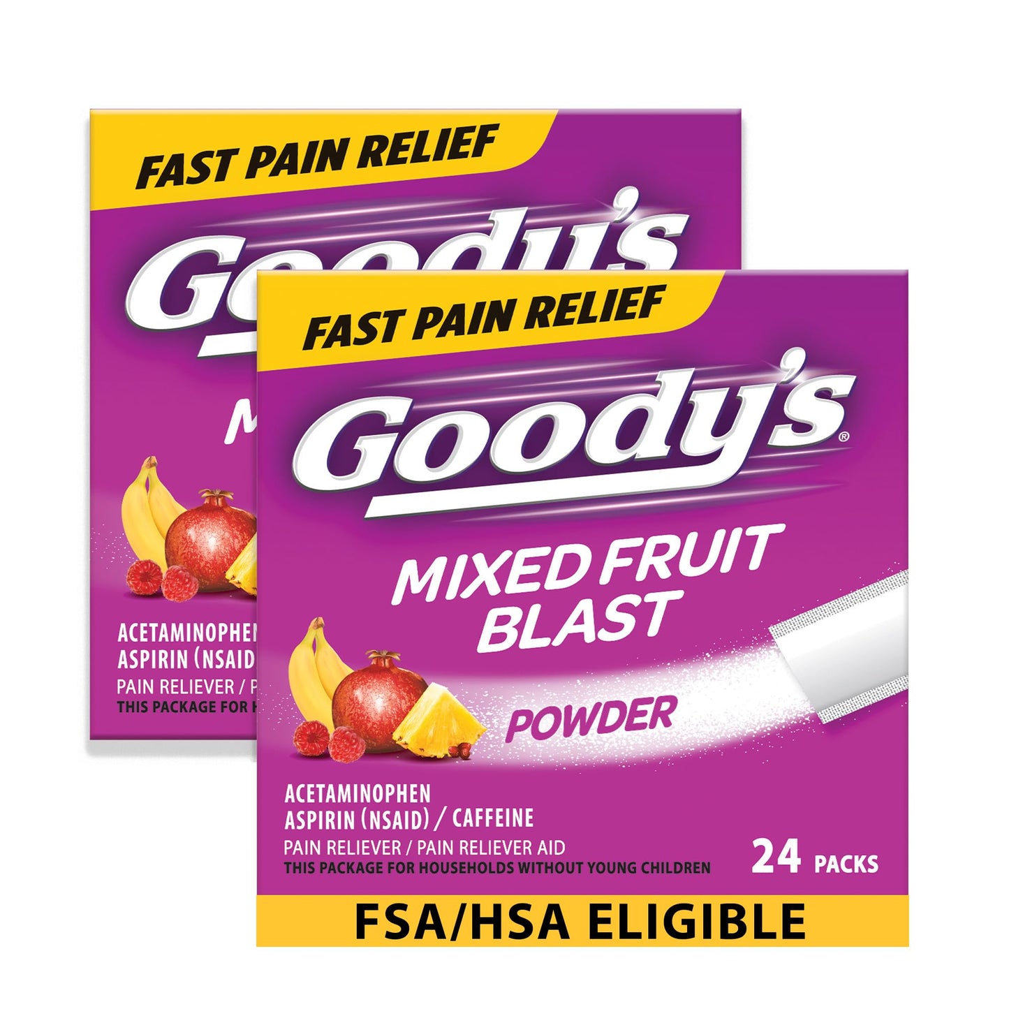Goody's Extra Strength Headache Powder, Mixed Fruit Blast Flavor Dissolve Packs, 24 Individual Packets (2 Pack)