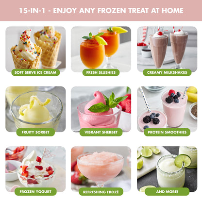 GreenPan Frost Ice Cream Maker & Slushie Machine, Soft Serve, Sorbet, Margaritas, Milkshakes, Frozen Yogurt, No Pre-Freezing, Ready in 15 Mins, 6 Modes, 7 Textures, Self-Cleaning, Family Size, Pink