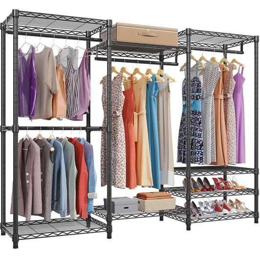 VIPEK V5 Portable Closet Wardrobe Heavy Duty Clothes Rack, Freestanding Clothing Rack with 4 Hang Rods & 8 Shelves, Adjustable Closet Racks, 68.9" L x 15.7" W x 76.4" H, Max Load 890LBS, Black