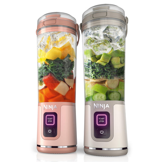 Ninja BC155PS Blast Two-Pack Portable Blender, Cordless, 18oz. Vessel, Personal Blender-for Shakes & Smoothies, BPA Free, Leakproof-Lid & Sip Spout, Rechargeable, Dishwasher Safe Parts, Peach & Stone