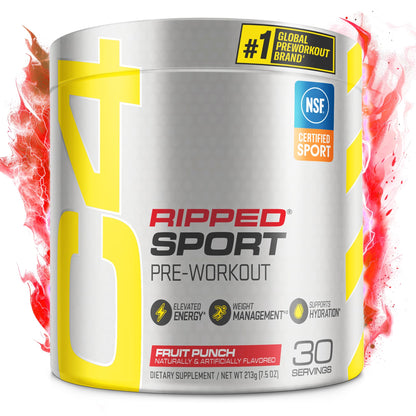 C4 Ripped Sport Pre Workout Powder Fruit Punch - NSF Certified for Sport + Sugar Free Preworkout Energy Supplement for Men & Women - 135mg Caffeine + Weight Loss - 30 Servings