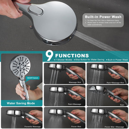 GwernKB Dual Shower Head with Filter Combo,Stainless Steel 10in Rainfall Showerhead with 10in Height Adjustable Slide Bar&3-Way Diverter,Handheld Shower Head with On Off Switch&Adhesive Shower Holder