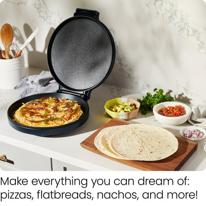 Chefman Everything Maker & Pizza Oven – 1440W Countertop Electric Pizza Maker with 12” Nonstick Cooking Plates, Plus Makes Quesadillas, Omelettes and More, with Indicator Lights and Vertical Storage