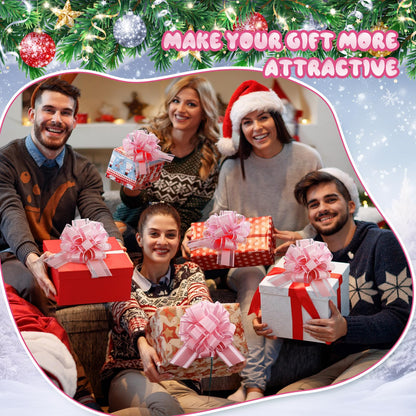 WILLBOND 10 Pcs Large Christmas Pull Bows Gift Wrapping 6 Inch Pull Bows for Christmas Party Birthday Wedding Baskets Xmas for Gift Wrapping Decorations(Lotus Root Pink)