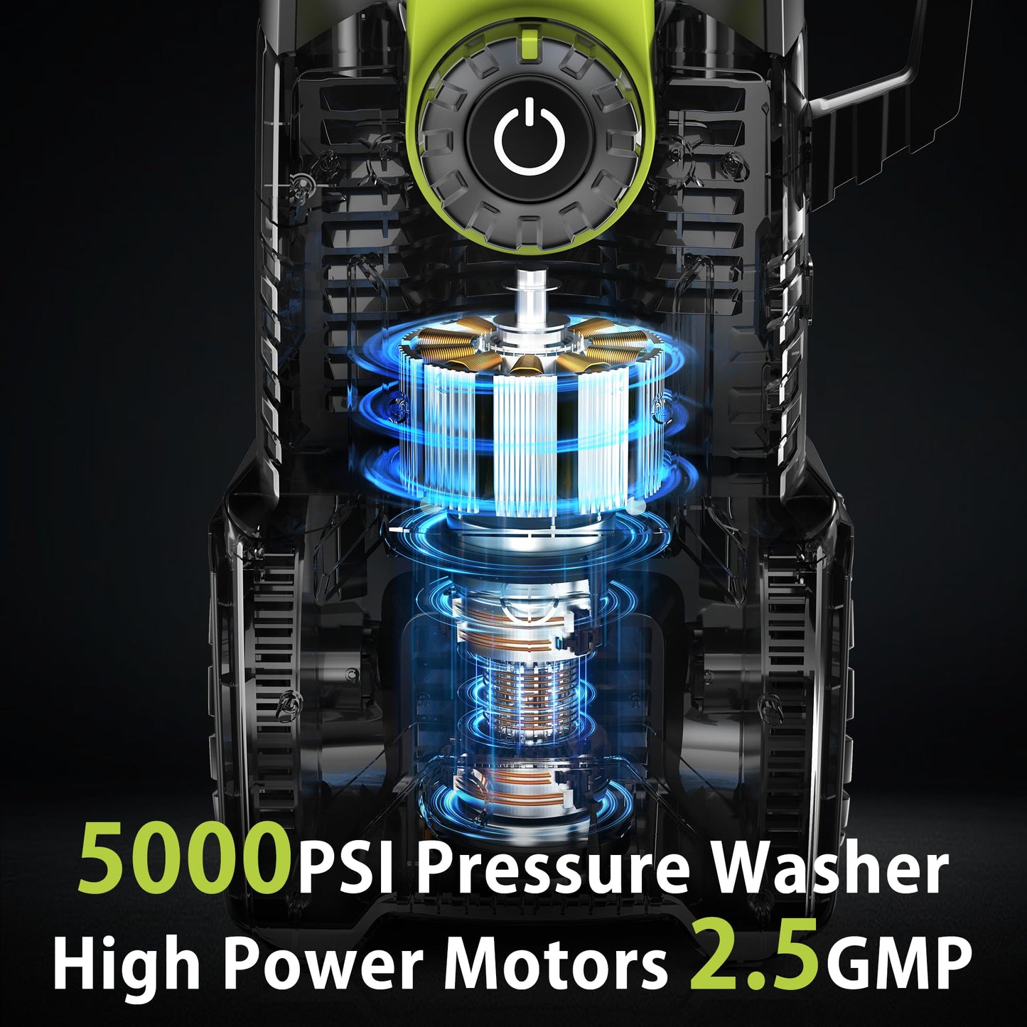 YERYORK Pressure Washer, Adjustable 5000 Max PSI 2.5 Max GPM, Power Washer with 33 FT Hose Reel, Steel Wand, 500ml Foam Cannon, 4-Nozzle Set, Electric Pressure Washer for Cars, Fences, Patios
