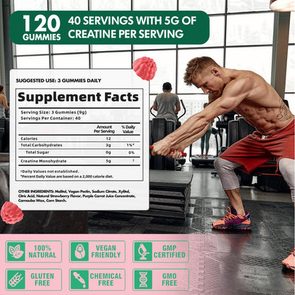 DANEW Pro Creatine Monohydrate Gummies 5000mg for Men & Women, Creatine Monohydrate for Muscle Strength, Muscle Builder, Energy Boost, Pre-Workout Supplement(120 Count)-Watermelon Flavor