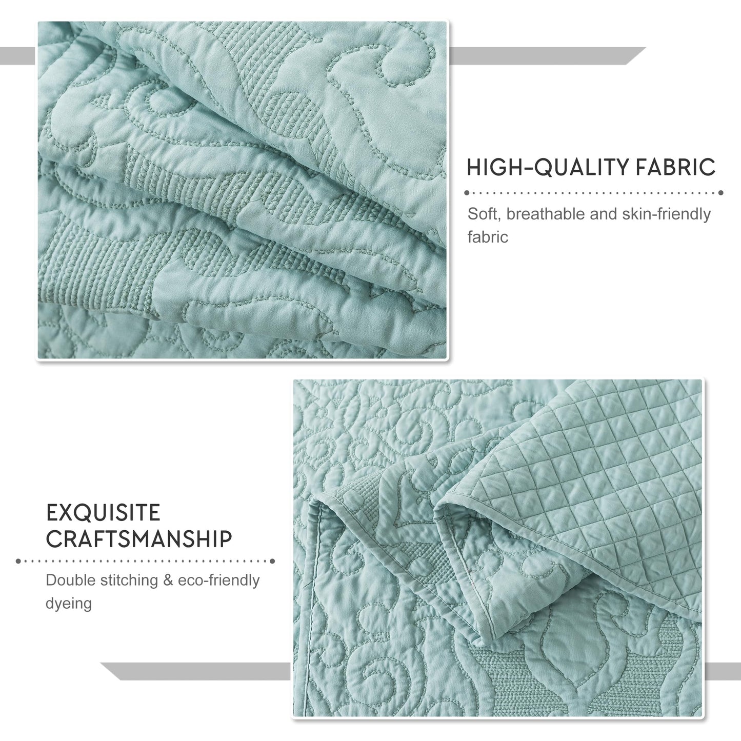 Travan 3-Piece Queen Quilt Set Quilted Bedspread Oversized Microfiber Lightweight Bedspread Coverlet Set with Shams Bedding Set for All Season, Blue, Queen Size