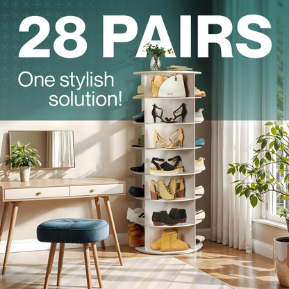 LOFT + IVY 7 Tier Rotating Shoe Rack Tower – 360° Spinning Storage Organizer, Modern Round Shoe Carousel for Closet, Entryway, Bedroom – Space Saving Rotating Lazy Susan Storage Tower