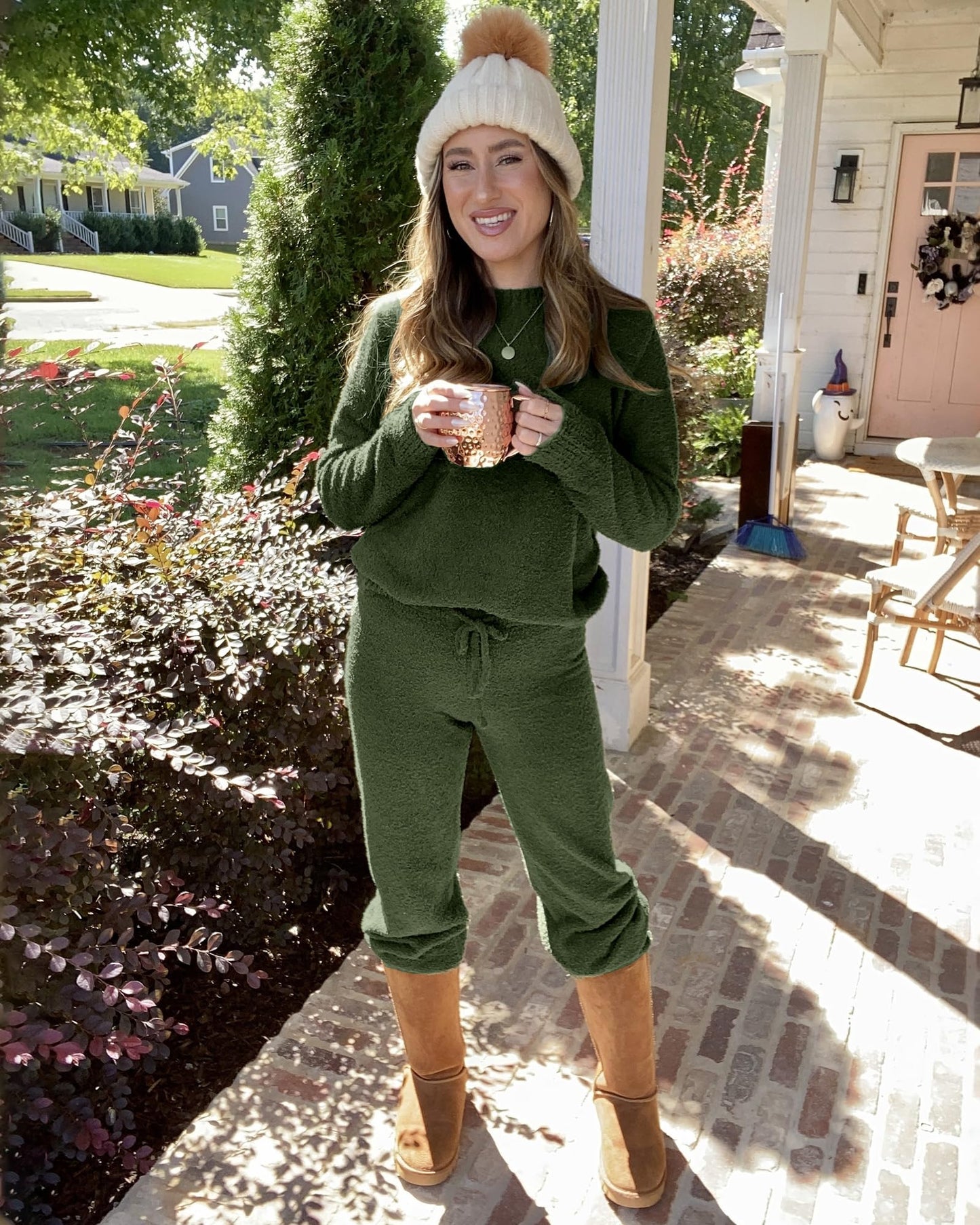 luvamia Women's Casual Solid Color Pajama Sets Long Sleeve Tops And Pants Long Pj Sets Joggers Loungewear Sleepwear Nightwear Lounge Wear Set Outfits For Women Comfy Outfits For Women Army Green Large